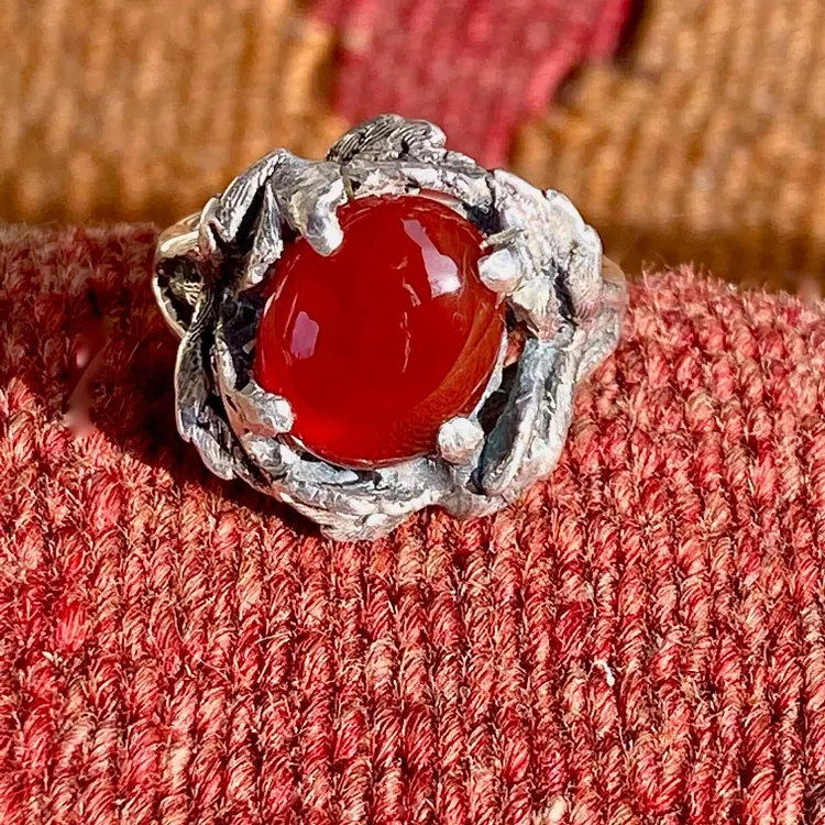 Red Mexican Fire Opal Ring in Sterling Silver
