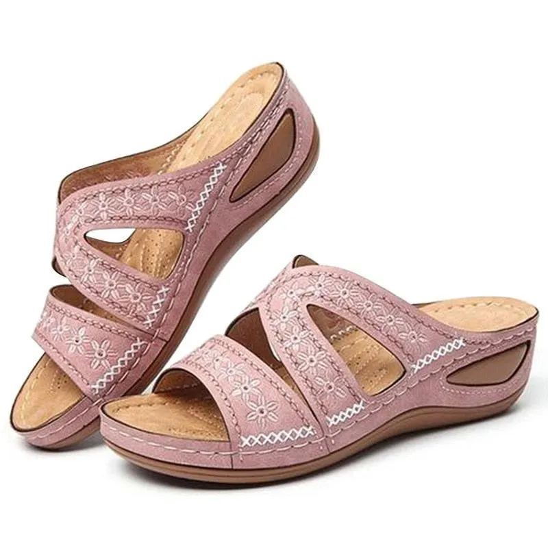 2021New Women Sandals Summer Orthopedic Sandals Women Car Line Slides  Leather Female Flip Flops Ladies Platform Retro Shoes 530-1