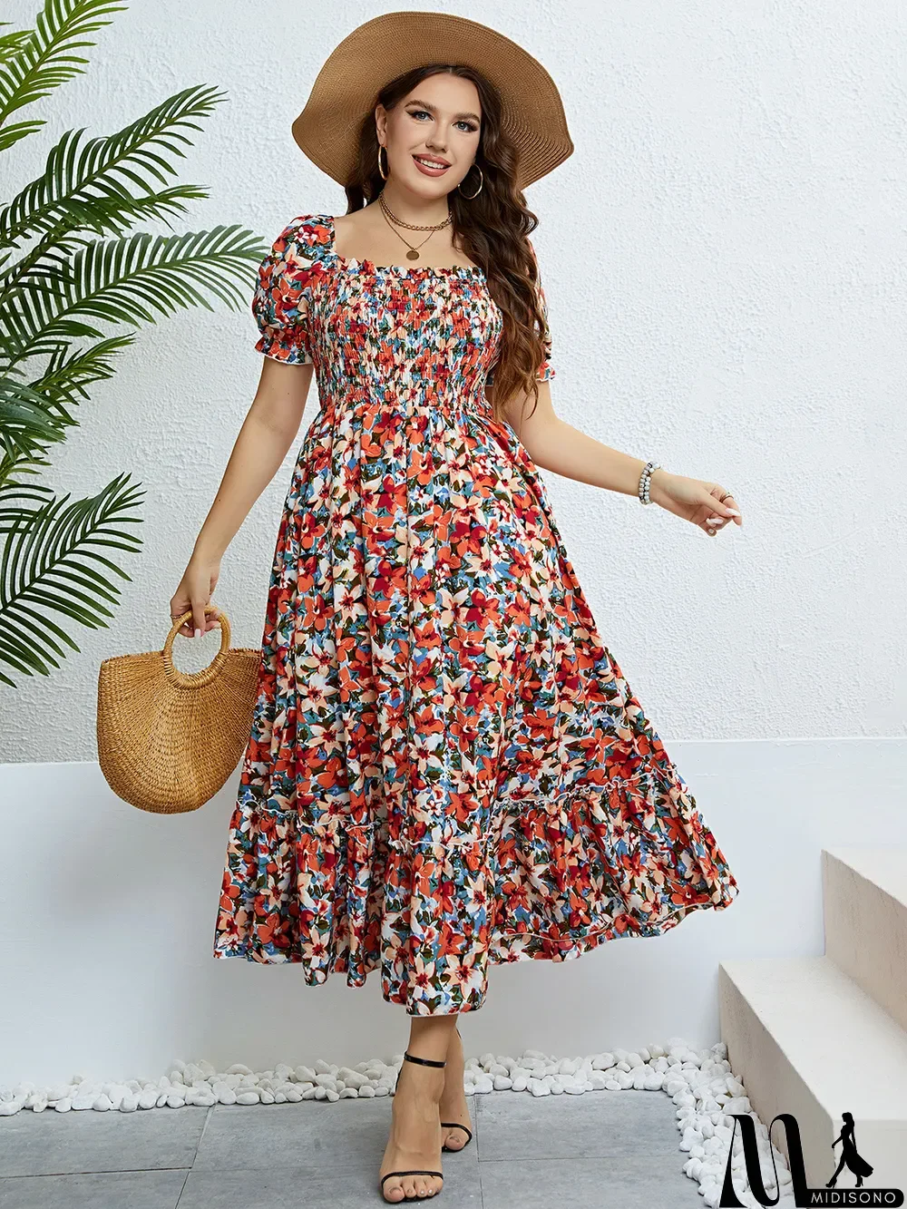 MidiSono - Women Summer Floral Off Shoulder Dress