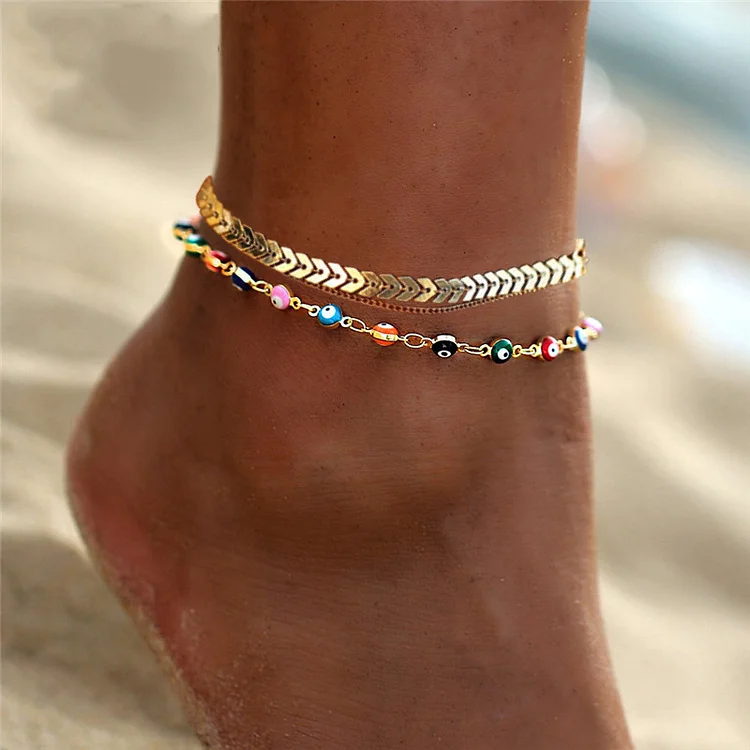 Evil Eye Chevron Anklet Boho Style Summer Vacation Jewelry for Women