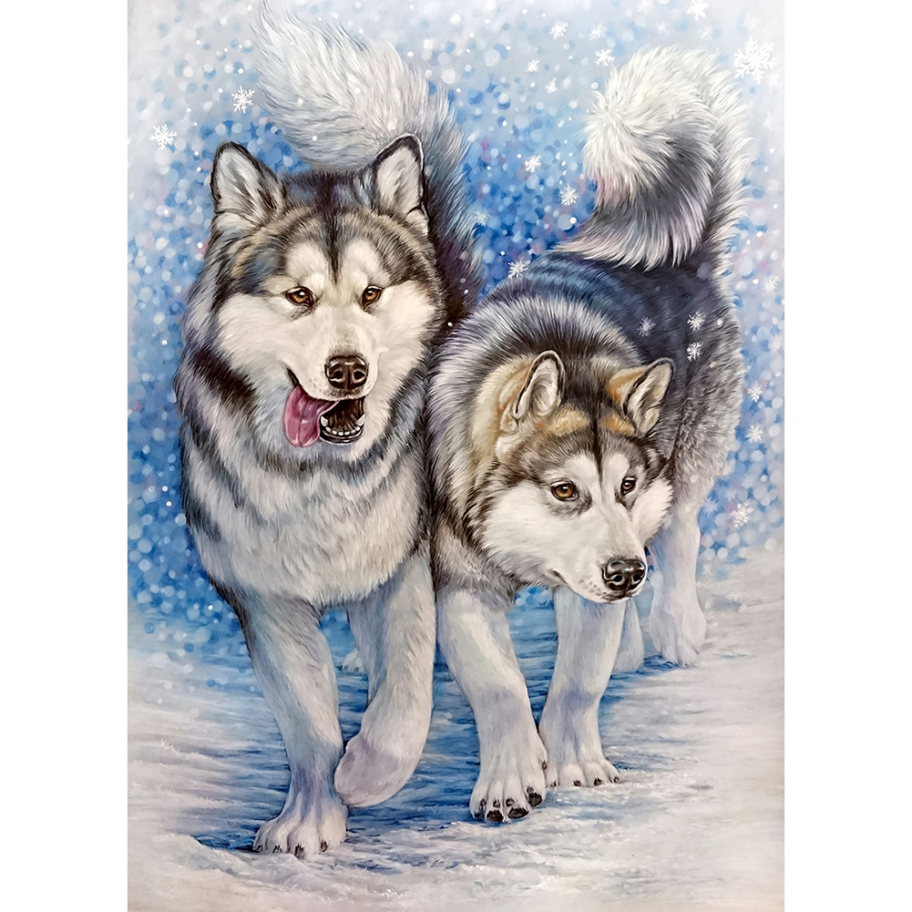 

30*40CM-Round Drill Diamond Painting-Snowflake Wolves, 501 Original