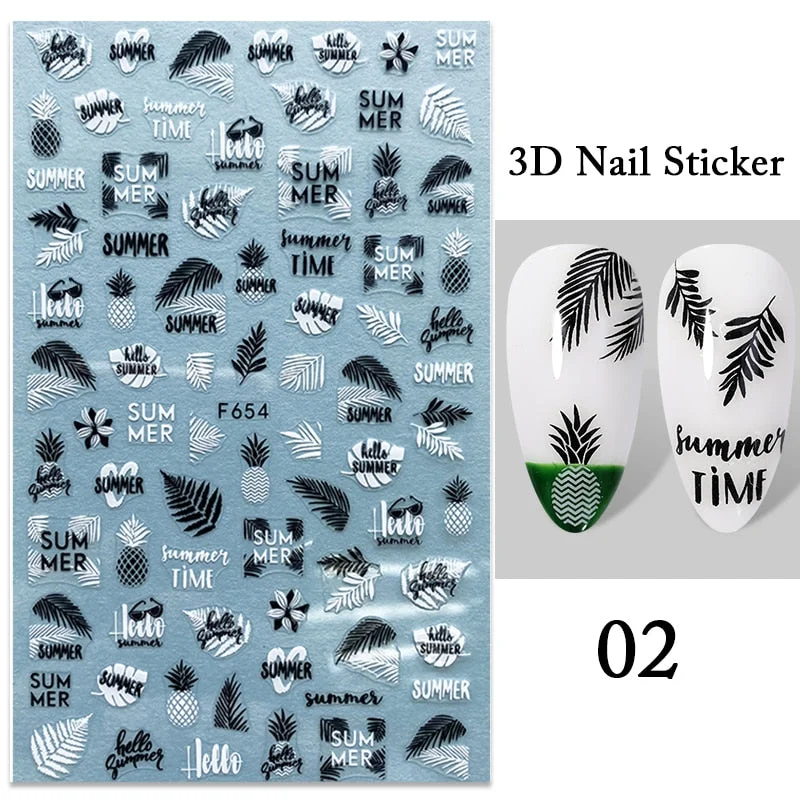 Iridescent Feathers 3D Nail Stickers Holographic Laser Flower Leaf Stickers Spring Summer Slider For Nails Manicures Decoration-Nail Inspo