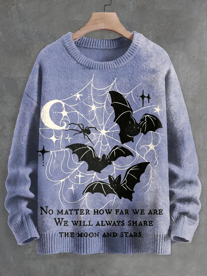 Men's No Matter How Far We Are We Will Always Share The Moon And Stars Print Knit Sweatshirt