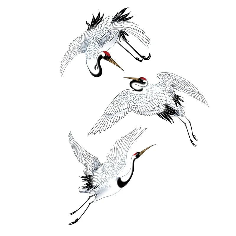 White Red-crowned Crane Temporary Tattoos for Men Women Arm Body Art Hummingbird Fake Tatoo Stickers Waterproof Animal Tattos