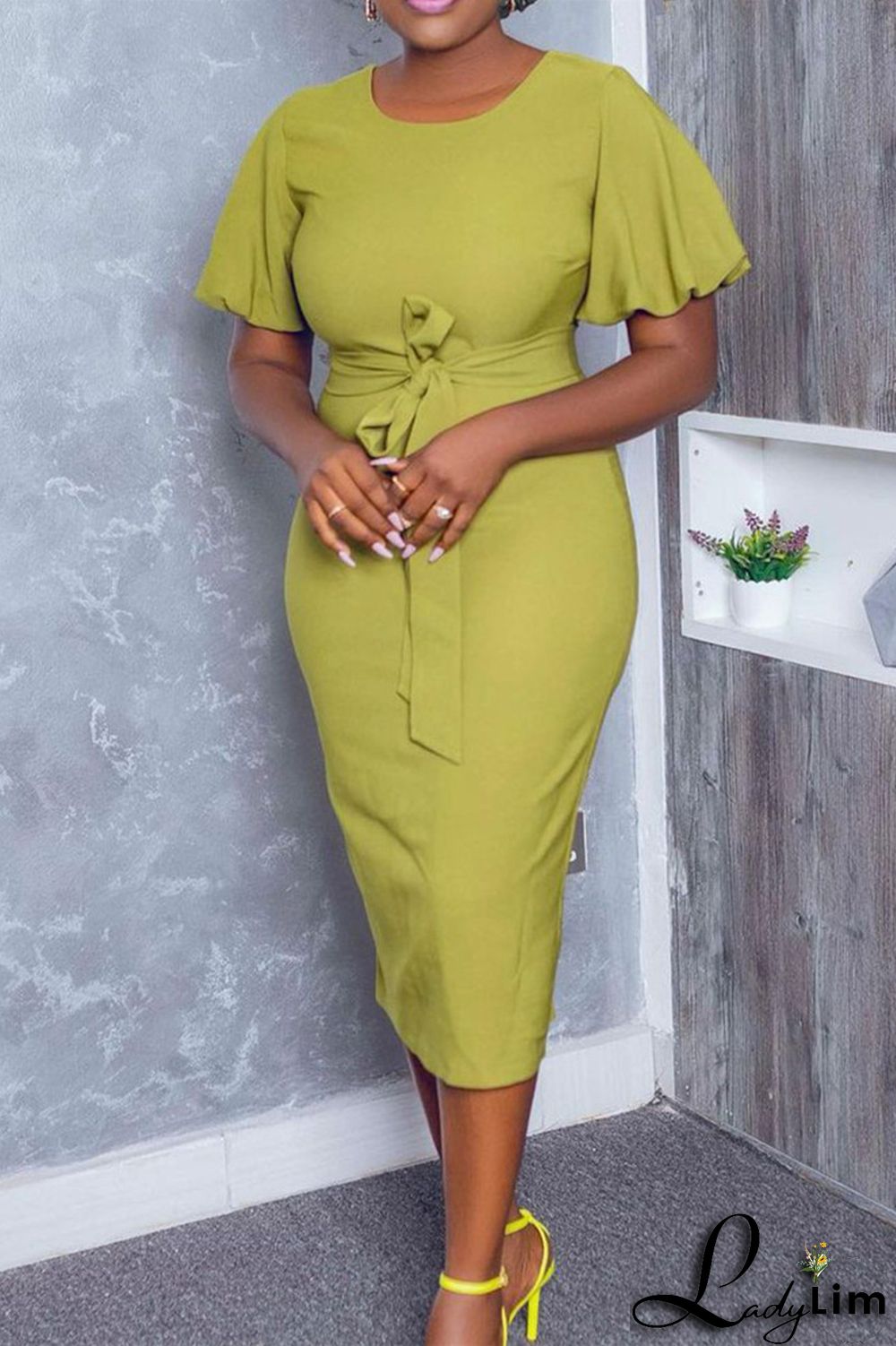 White Fashion Casual Solid Bandage O Neck Pencil Skirt Dresses