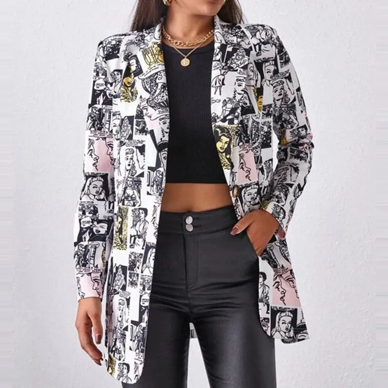 Fashion Trend Women Lapel Leopard Print Long Sleeves Suit Jacket Elegant Fall Winter Office Lady Cardigan Coat Casual Streetwear