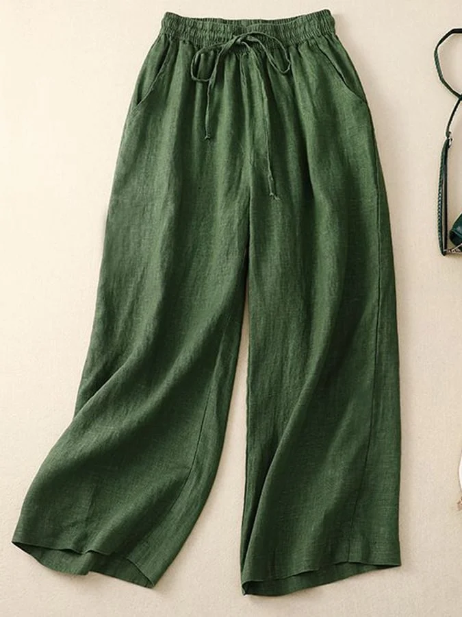Women's Cotton And Linen Loose Solid Color Casual Wide Leg Pants