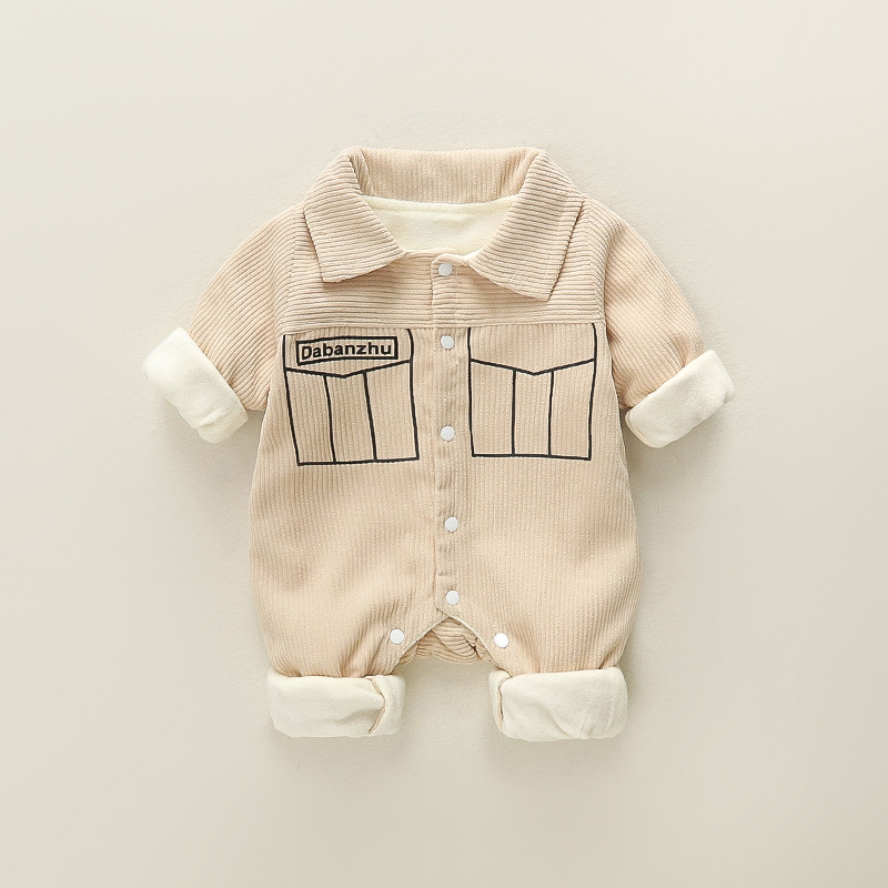 Baby Owls Pattern Solid Color Corduroy Romper