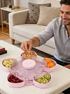 Divided Spinning Snack Serving Tray 5-Compartment Rotating Round Snackle Box Container with Lid for Chips and Dip Nut Candy Fruit Party Picnic
