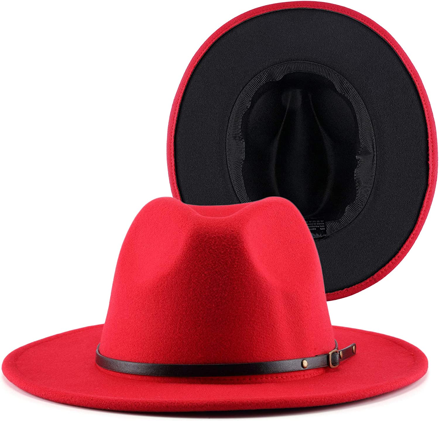 Two Tone Red Bottom Wide Brim Wool Felt Fedora Hat 