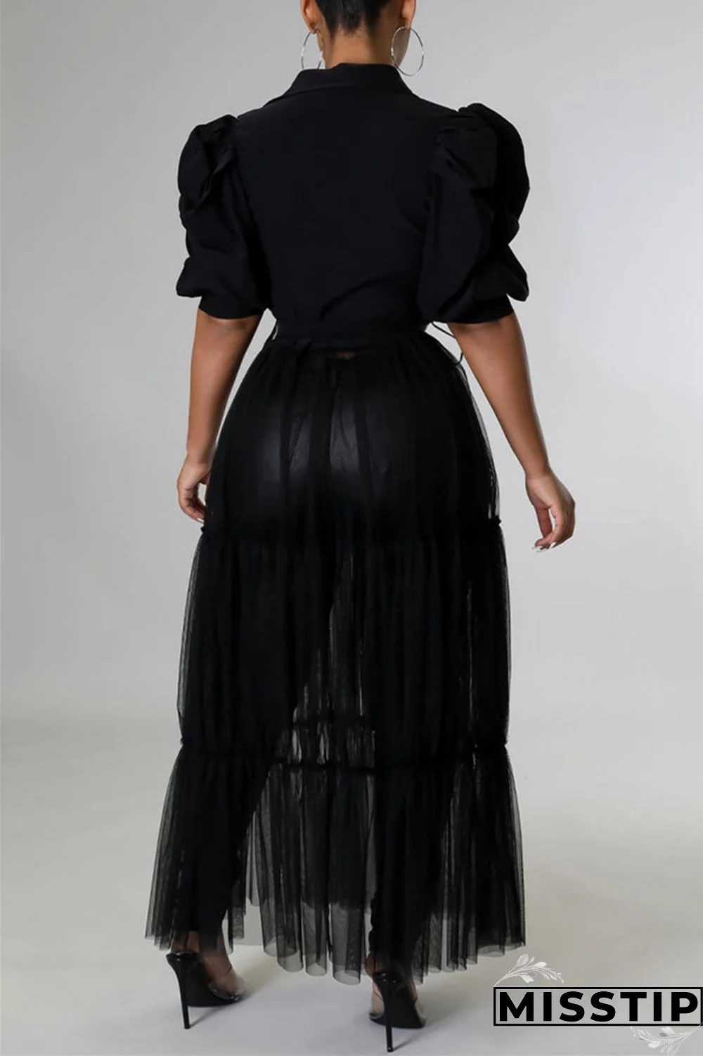 Yellow Fashion Casual Solid Patchwork Mesh Turndown Collar Shirt Dress