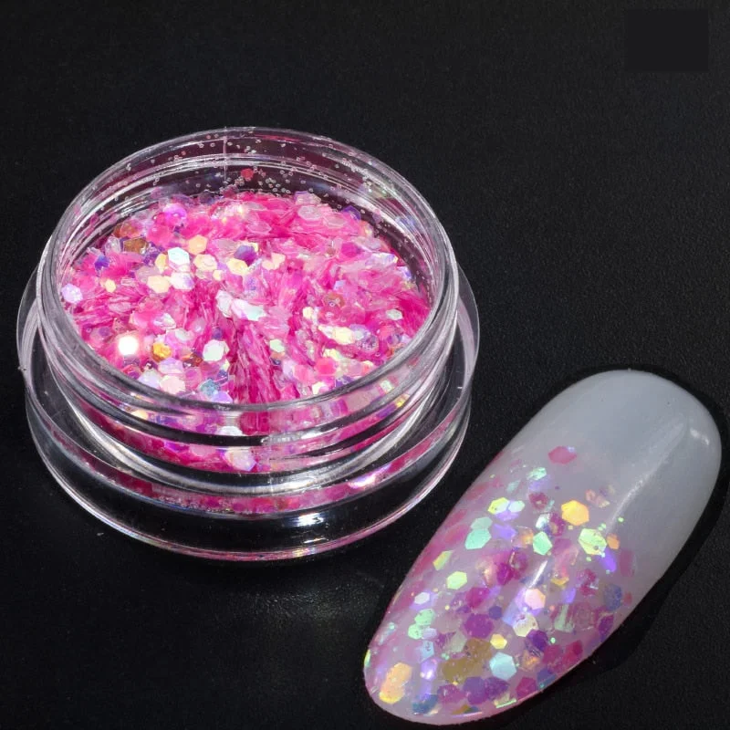 iridescent Flakes Gold Pink White Flakes Slices Chrome Pigment Dust Nail Powder Glitter Sequins Nail Art Decoration Manicures-Nail Inspo