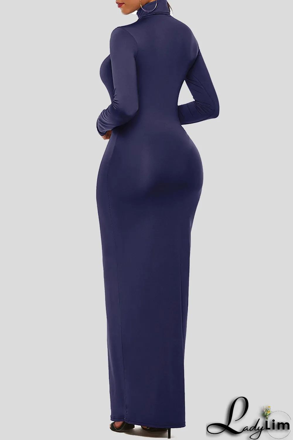 Black Fashion Casual Solid Basic Turtleneck Long Sleeve Dresses