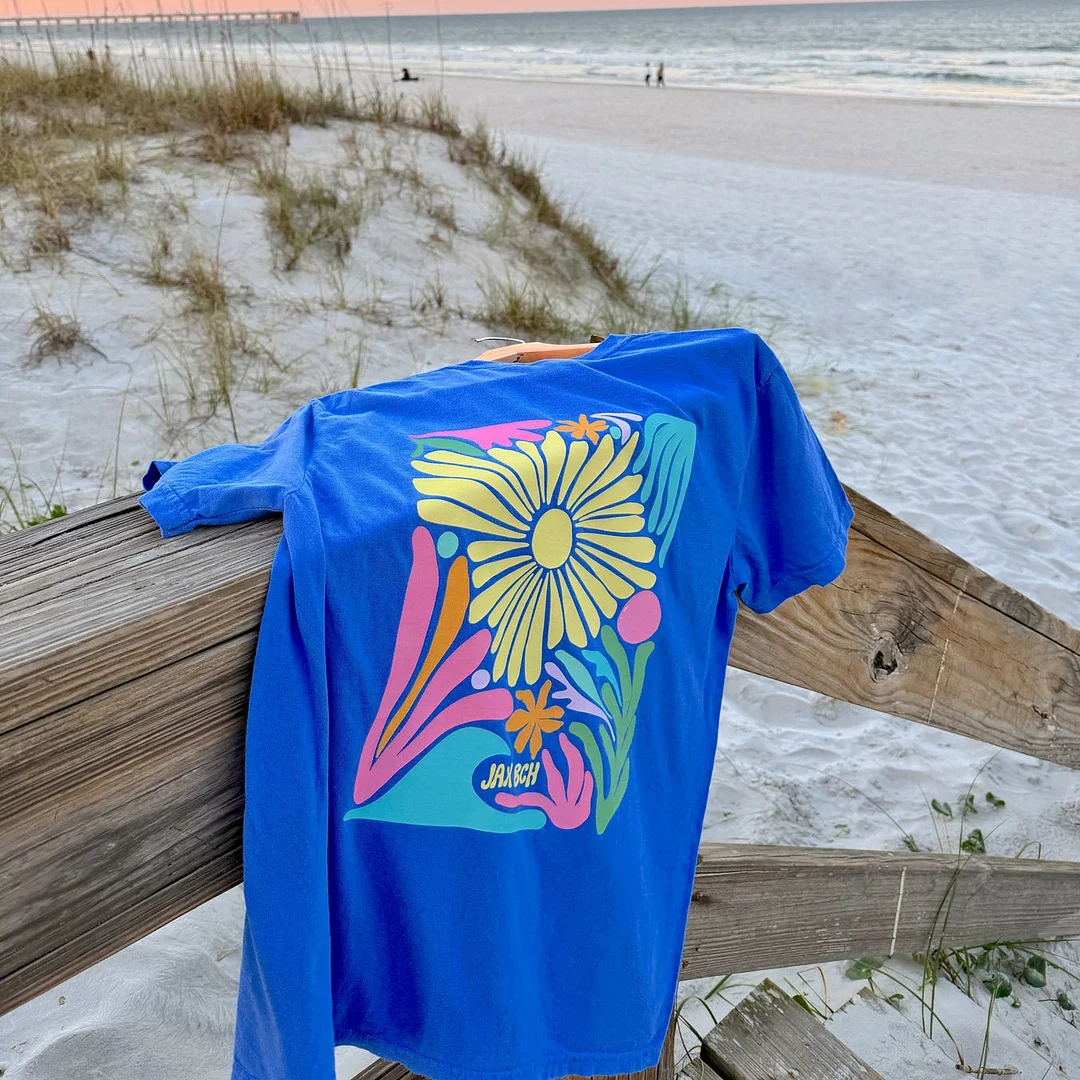  Vibrant Floral Print Beach T-Shirt for Women