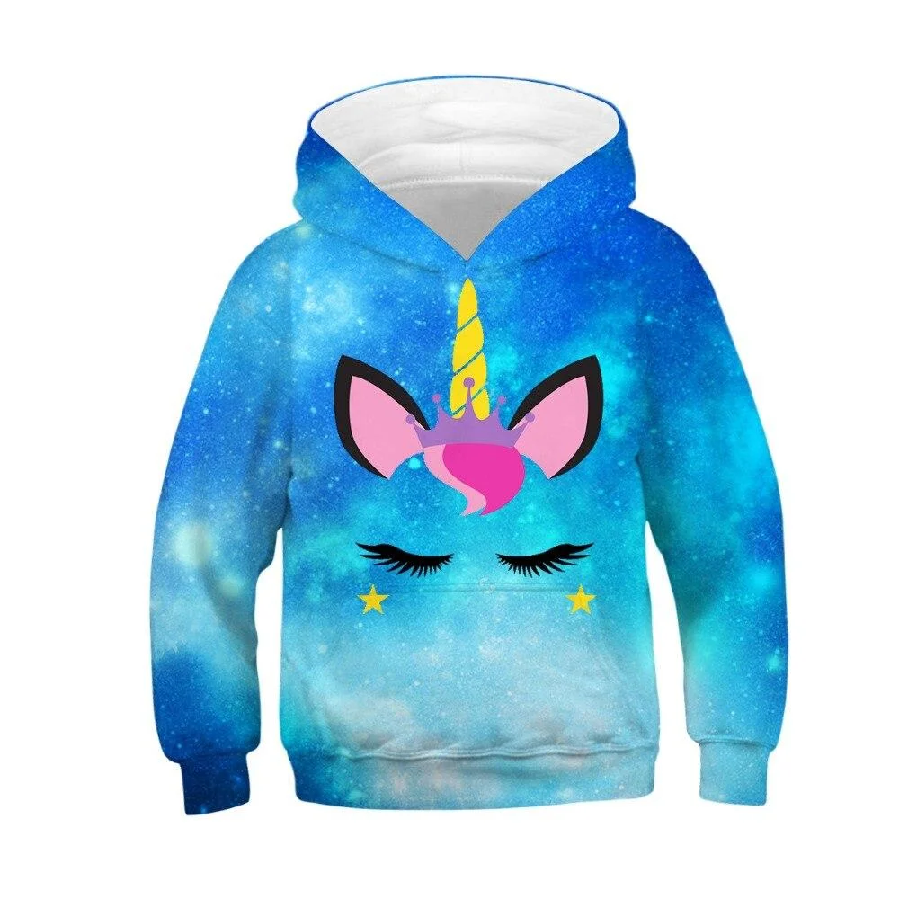 2021 Trendy Fashion Starry Boy Unicor Girl Sweatshirt Hoodie Spring Cartoon Snowman Horse Hooded Jacket Children Pullover Top