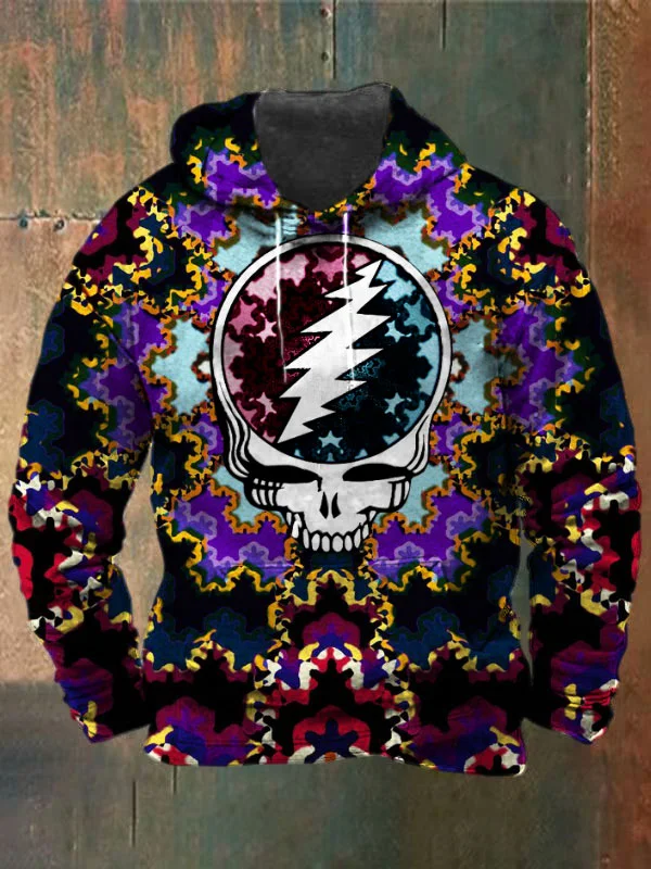 Unisex Fractals Skull Print Heavyweight Hoodies