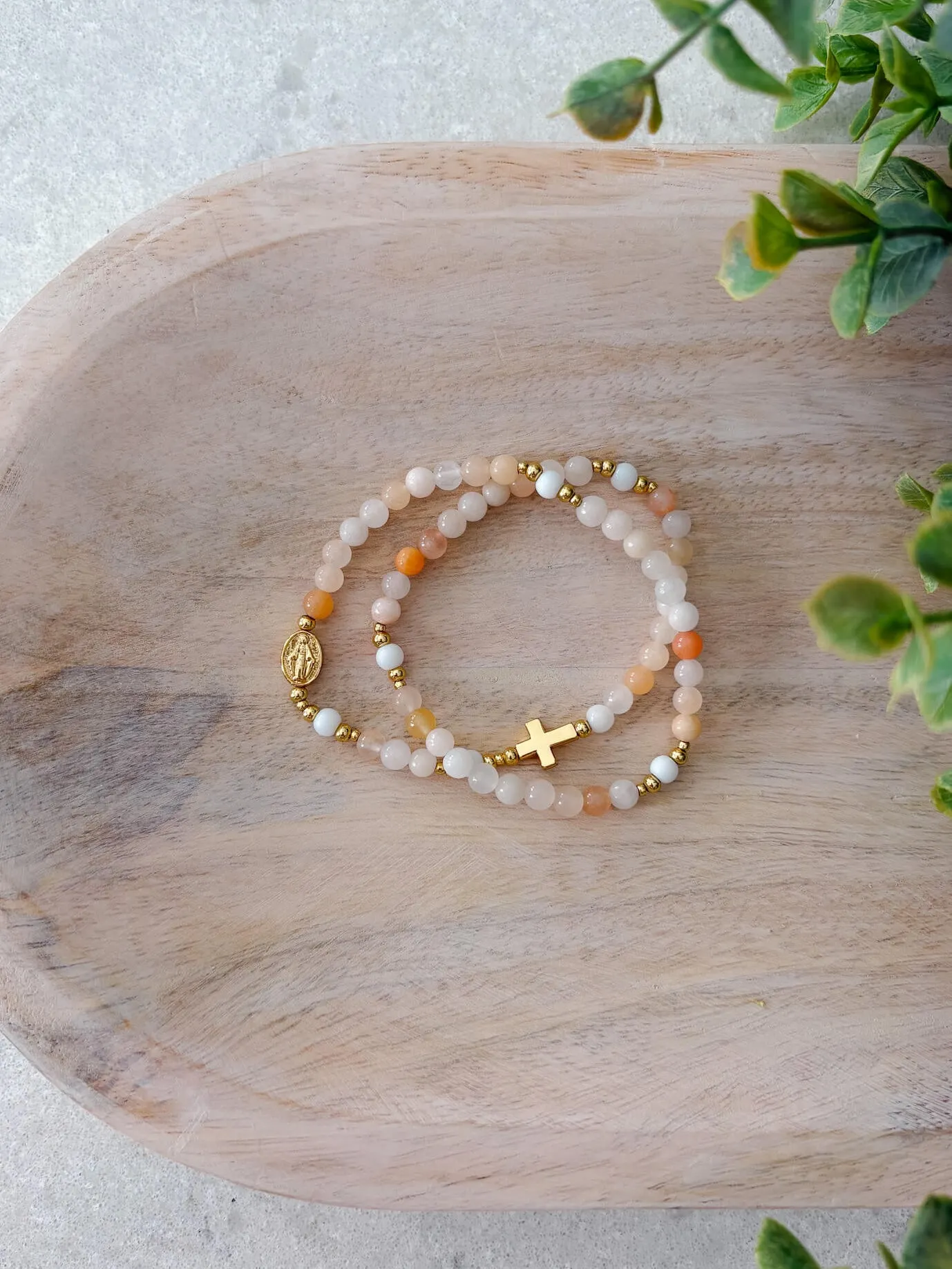 Peach Dainty Wrap Rosary Bracelet
