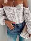 Lace Underwired Puff Sleeves Off-The-Shoulder Shirt Tops