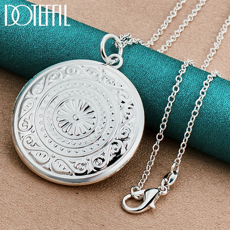 DOTEFFIL 925 Sterling Silver Round Photo Frame Necklace 16-30 Snake Chain For Women Man Jewelry