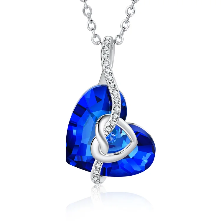 Heart Blue Crystal Necklace Love Knot Sapphire Necklace for Her