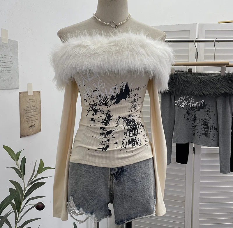 Nigikala Nigikala Real Shot Of The Long-Sleeved Long-Sleeved Shoulder-Clothed T-Shirt And Sweet And Spicy Niche Short Thin Velvet Bottom 1376