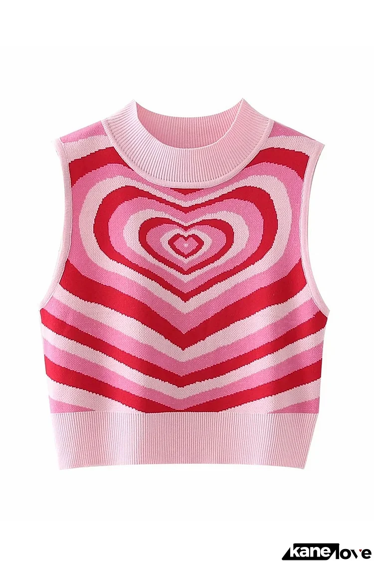 Contrast Color Heart Printed Knitted Tank