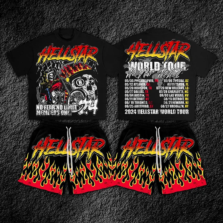 Personalized Hellstar Skull Flame Graphic T-Shirt And Shorts Set