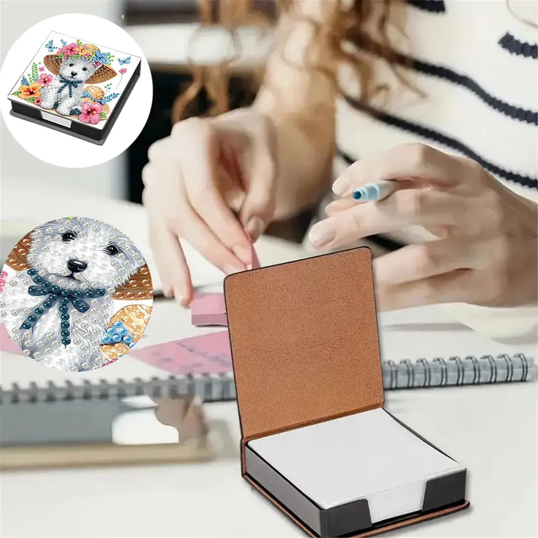 5D Puppy DIY PU Diamond Painting Notecard Box with 160 Sheets Paper Note Holder