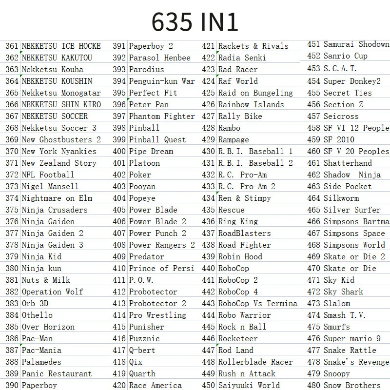 Super 635 in 1 Classic Collection NES Cartridge Multicart For Nintendo Entertainment System - 8 Bit Game Cartridge