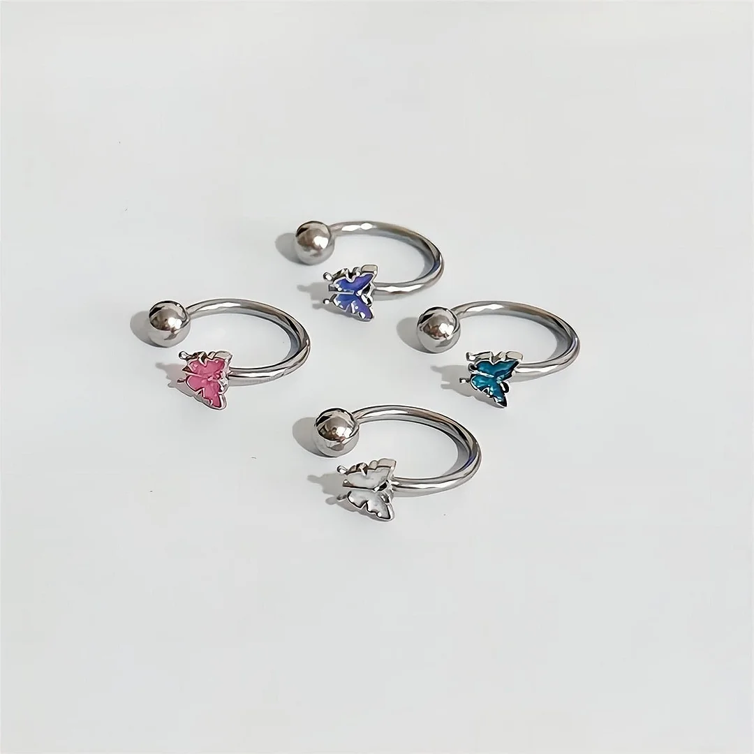 Steel Colorful Butterfly Piercing Lip Ring