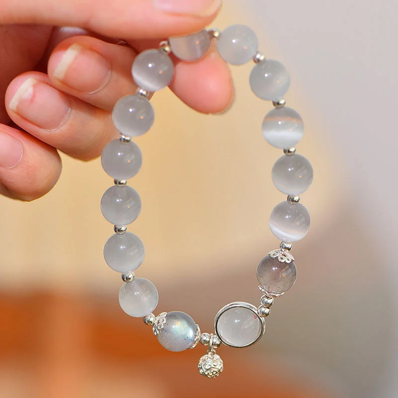 925 Sterling Silver Cat Eye Moonstone Love Support Bracelet
