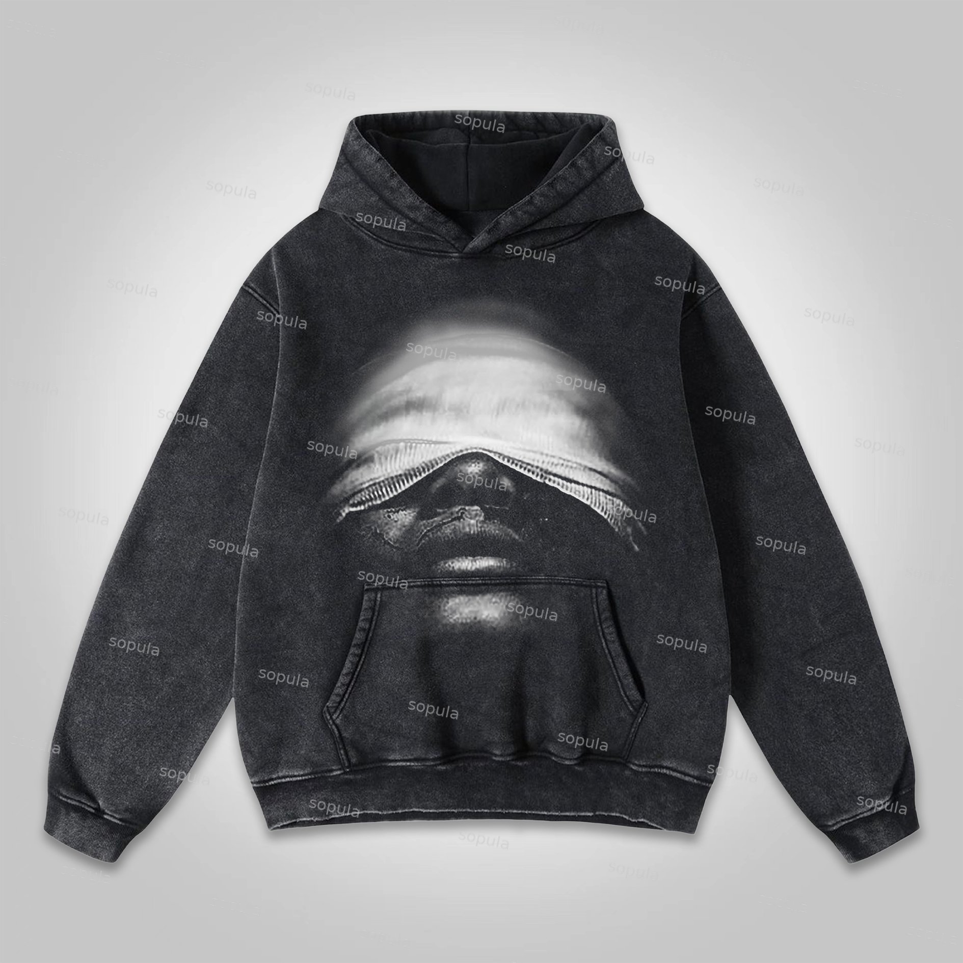Vintage Mummy Portrait Graphic Washed Hoodie - SOPULA