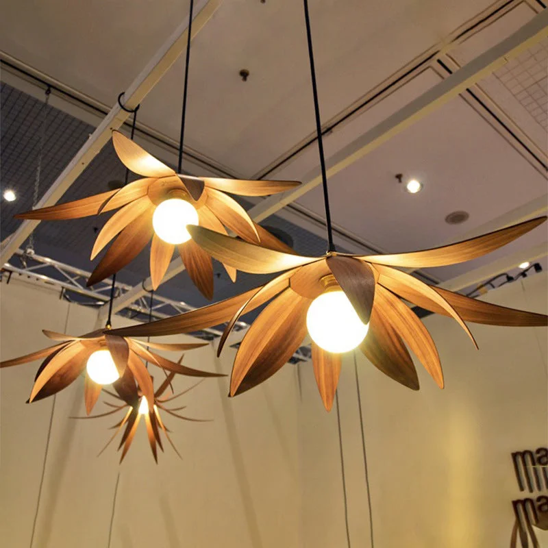 Personality Art Petal Shape Chandelier Wood Pendant Light