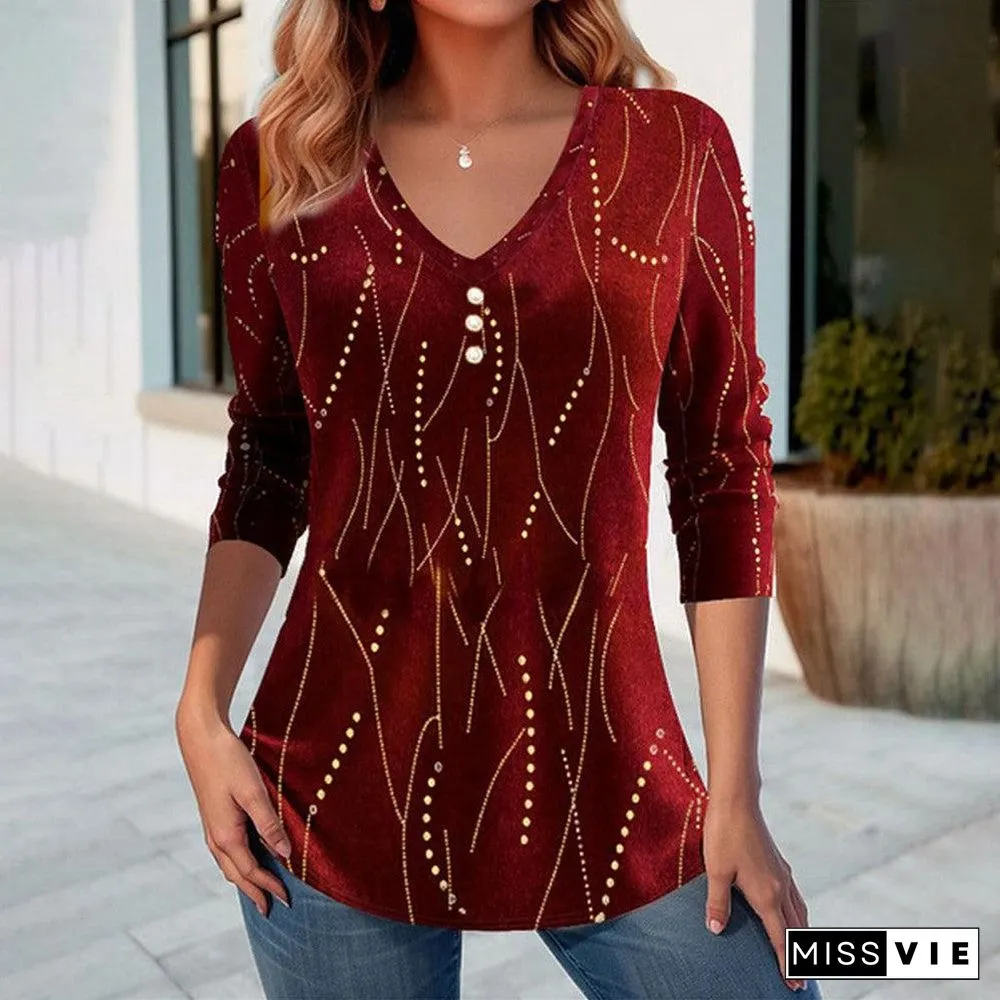 Red Print Long Sleeve Top