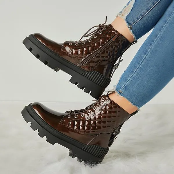 Women Vintage Motorcycle Mid Heel Platform Boots