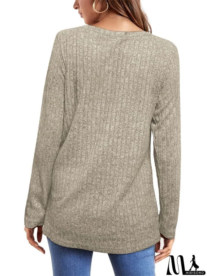 MidiSono - Female Knitwear Solid Ribbed Autumn Winter T-shirts