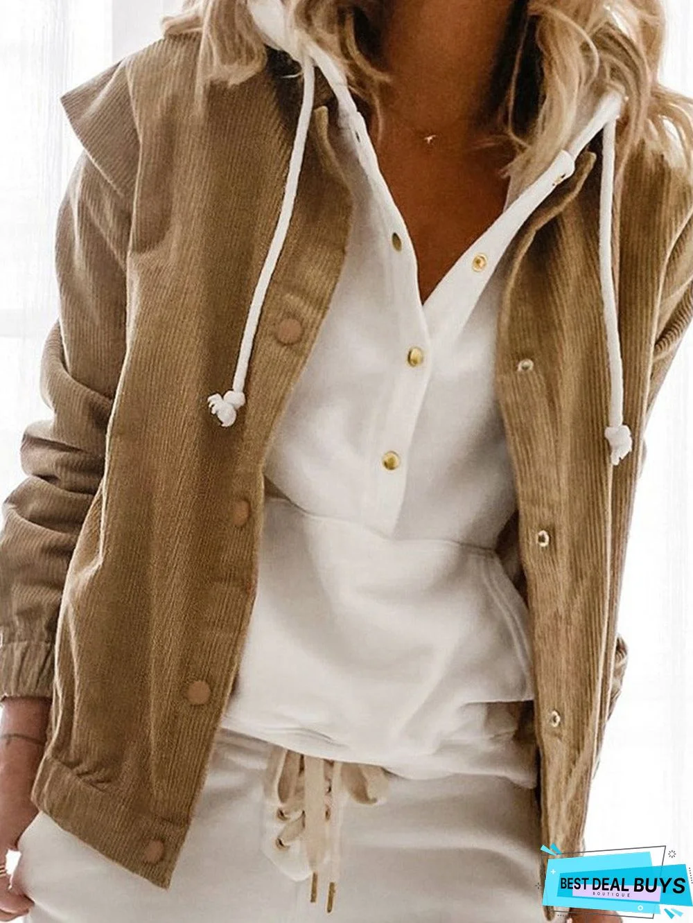 Casual Solid Color Corduroy Loose Long-Sleeved Stand-Up Collar Coat