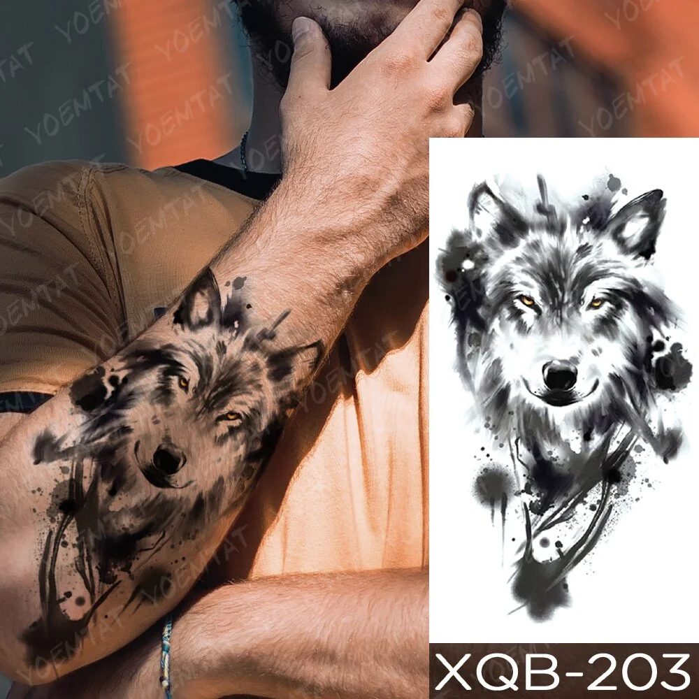 Sdrawing Temporary Tattoo Sticker Old School Lion Wolf Flash Tatto Triangle Geometry Body Art Arm Fake Tatoo Men Women