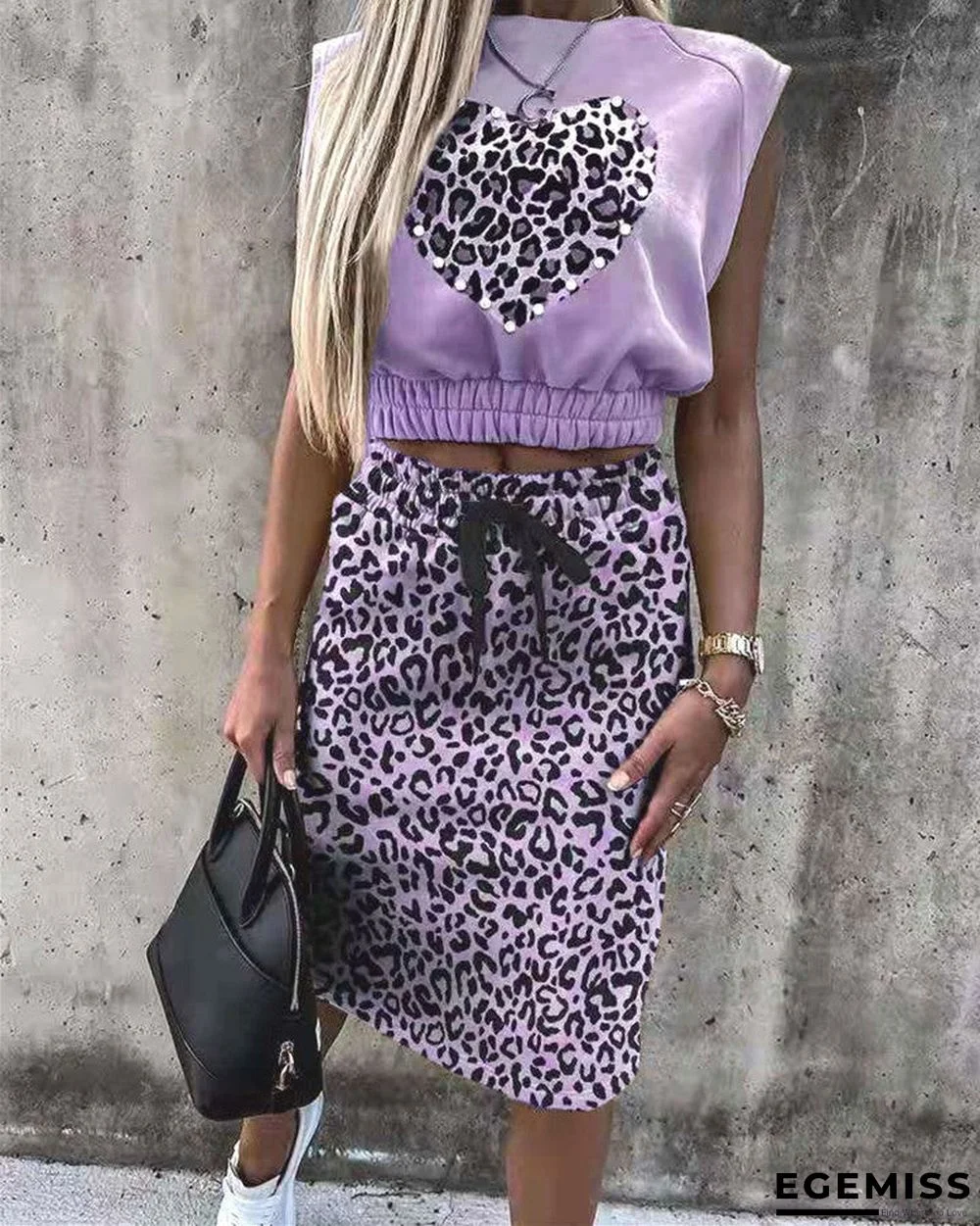 Women's Leopard Print Sleeveless Jacket Dress Two-piece Suit T-shirt | EGEMISS