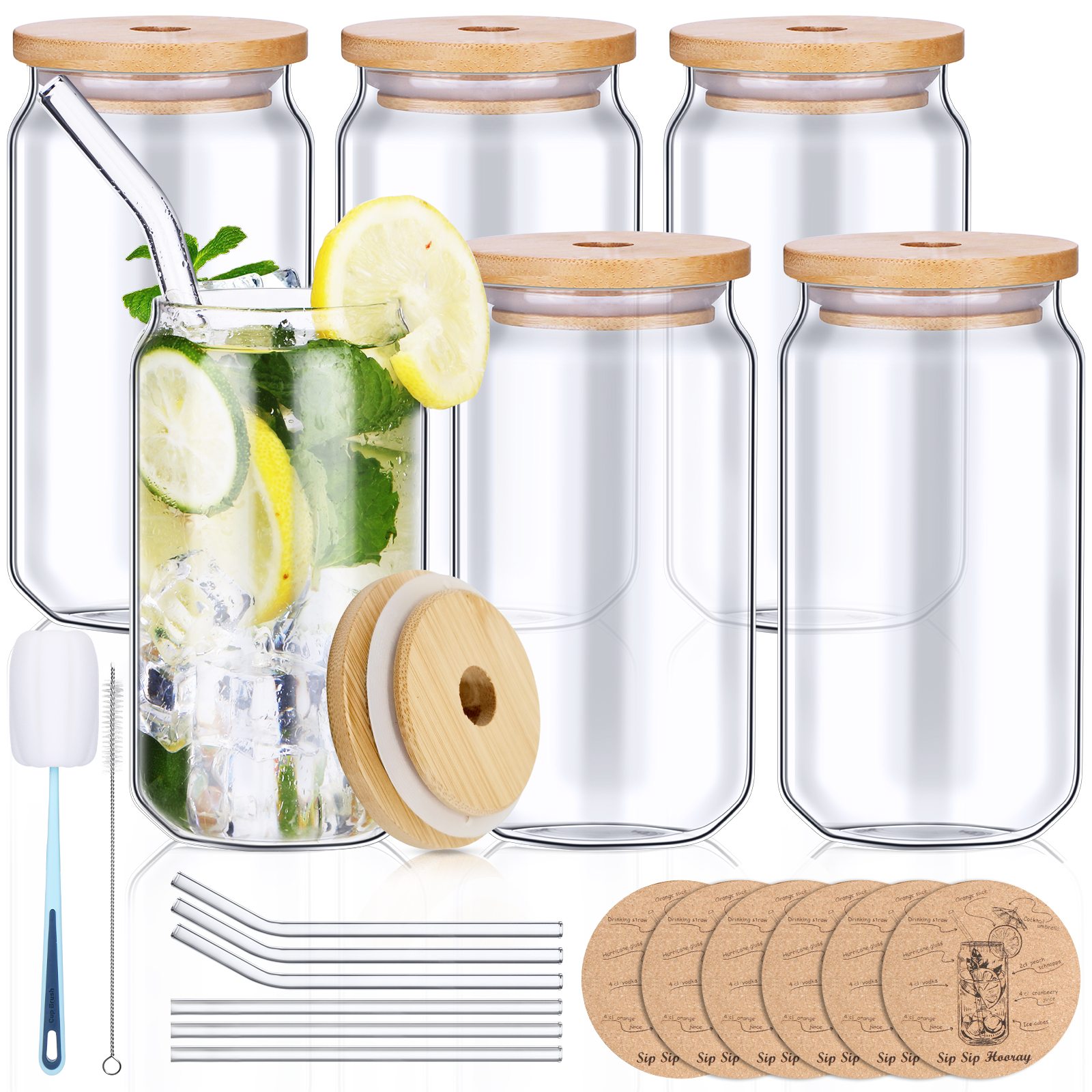 

Coke Can Glass 6sets Juice Cups with Lids and Straw and Cork Coaster for R, 501 Original