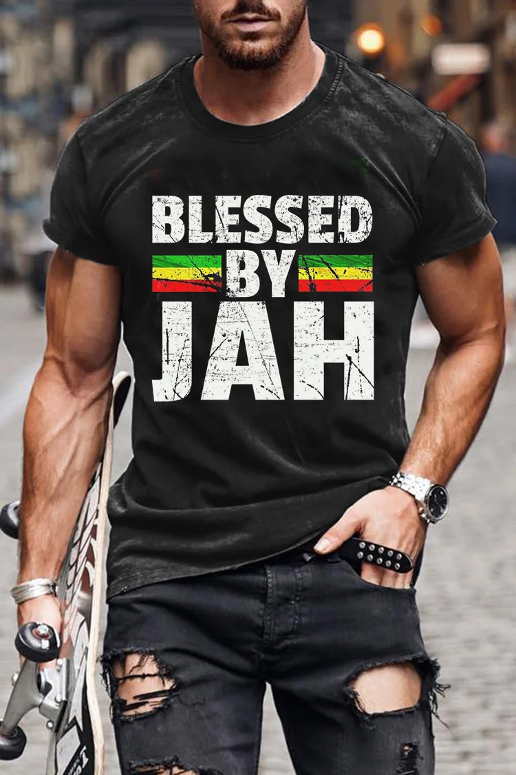 Blessed By Jah Print Men's Short Sleeve T-Shirt