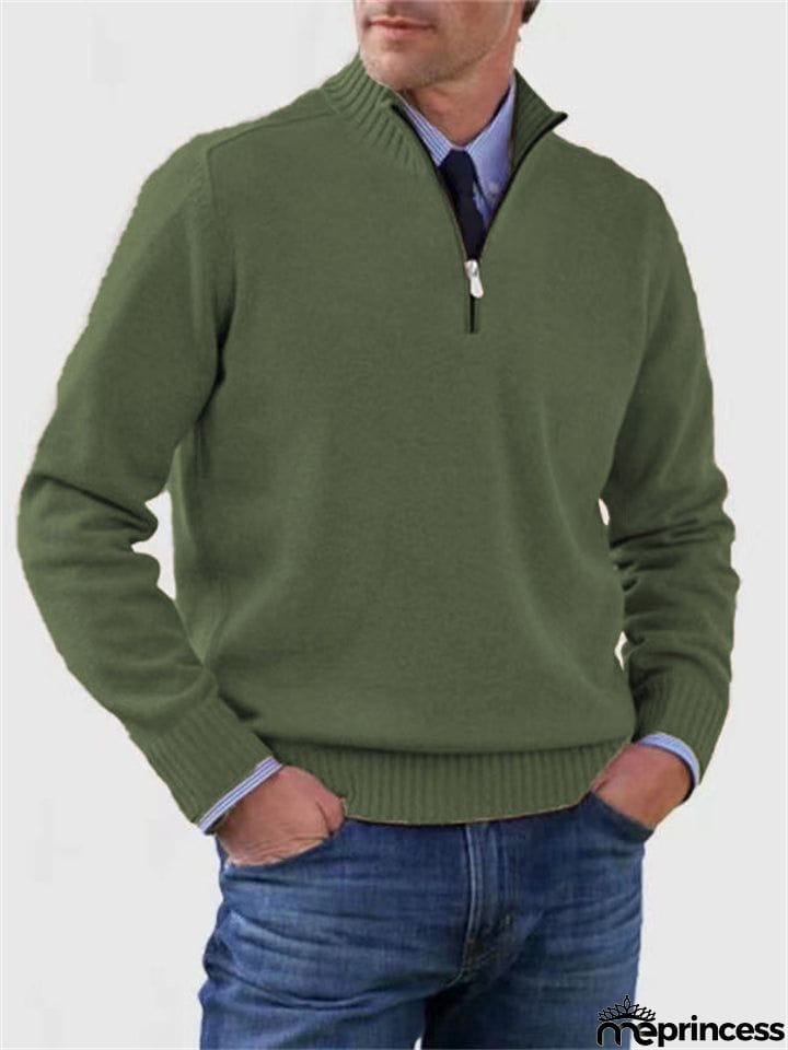 Men's Fall V Neck Half Zip Warm Knit Sweater