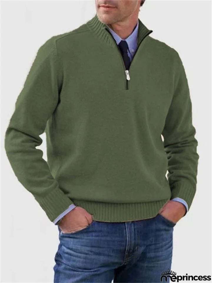 Men's Fall V Neck Half Zip Warm Knit Sweater
