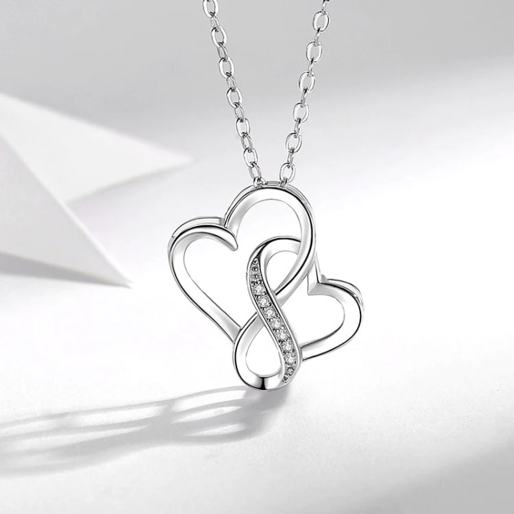 For Daughter - S925 Mother & Daughter Forever Linked Together Heart to Heart Necklace