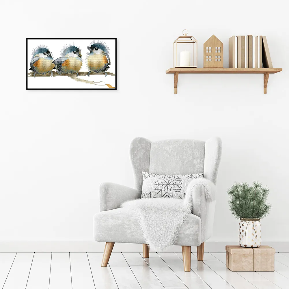 3 Birds-14CT Full Stamped Cross Stitch Kits (Canvas|25*14CM)