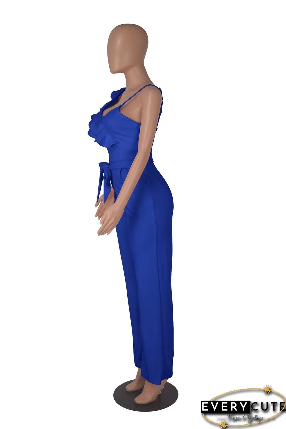 Fashion Ruffled Sleeveless Waist Deep V Loose Jumpsuit