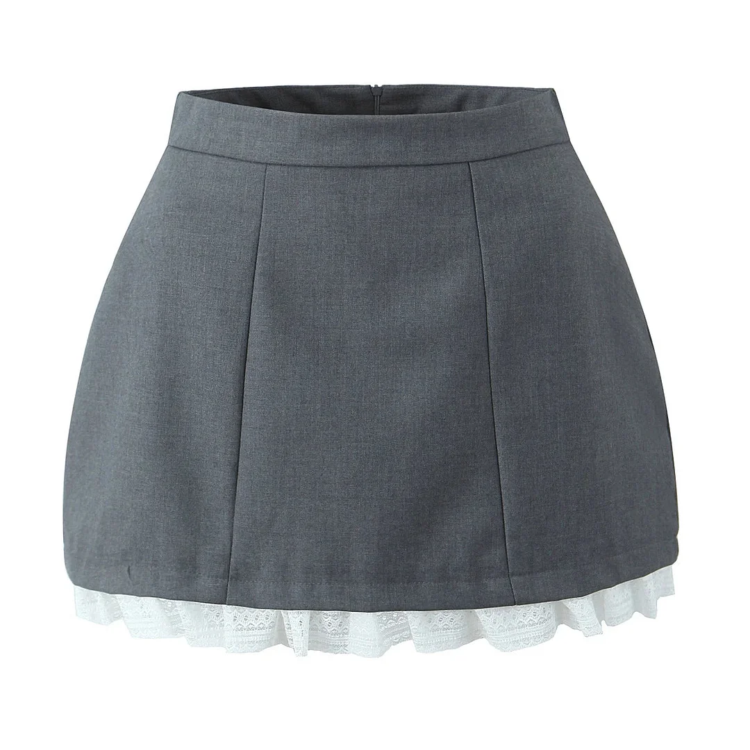 Toloer Solid Mini Skirt With Lace Trim-Outfit Ideas
