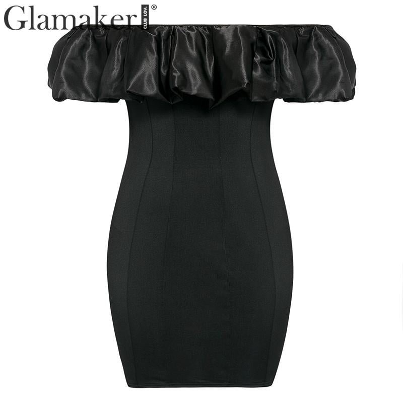 Glamaker Ruffle off shoulder sexy dress women vintage bodycon black summer dress Elegant short female mini party club 2020 dress