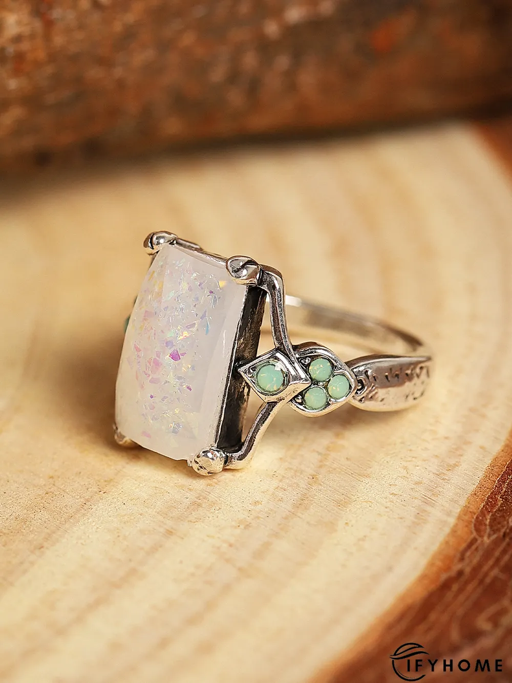 Vintage White Opal Ancient Silver Ring | IFYHOME