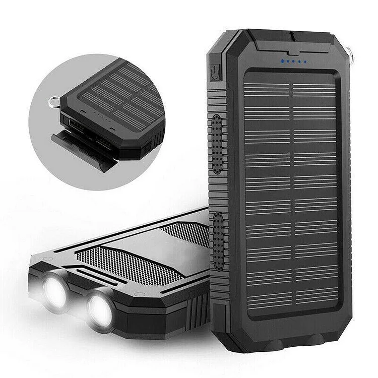 Waterproof Solar Power Bank with External Battery and LED Light